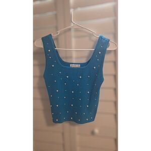 Size L Teal Pearl Embellished Tank Top
